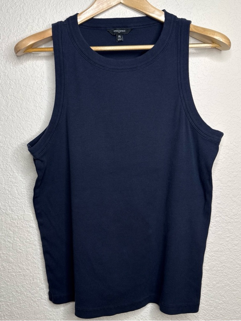 Banana Republic Navy Blue Ribbed Sleeveless Tank Top Women's XL Crew Neck